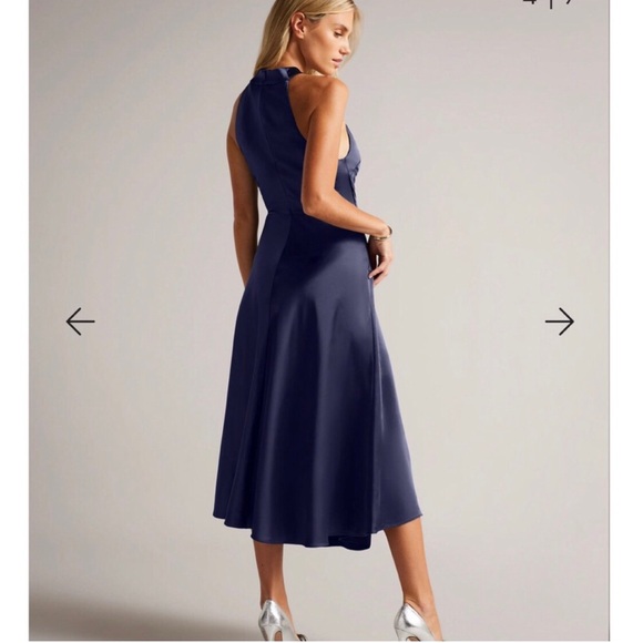 NWT- Ted Baker London - RENON Twist Neck Navy Midi dress. Size 3 (US 8) - Picture 2 of 6